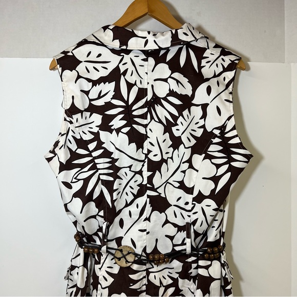 Lennie for Nina Leonard Brown & White Tropical Print Safari Dress SZ 12 - Picture 5 of 11